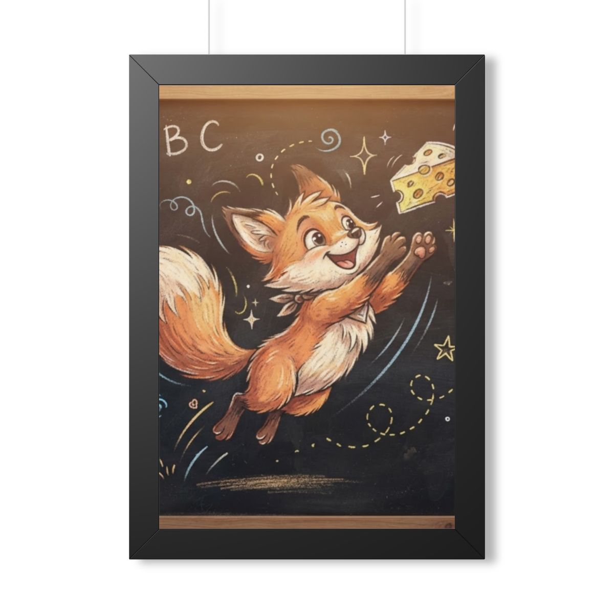 Framed Vertical Poster - Playful Fox Wall Decor — Black... |...