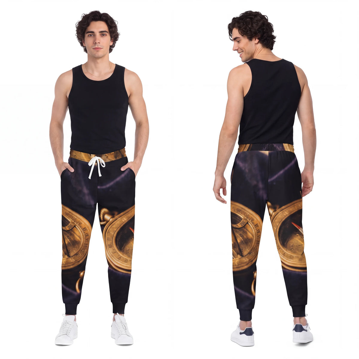 Men's Athletic Joggers with Vintage Brass Compass