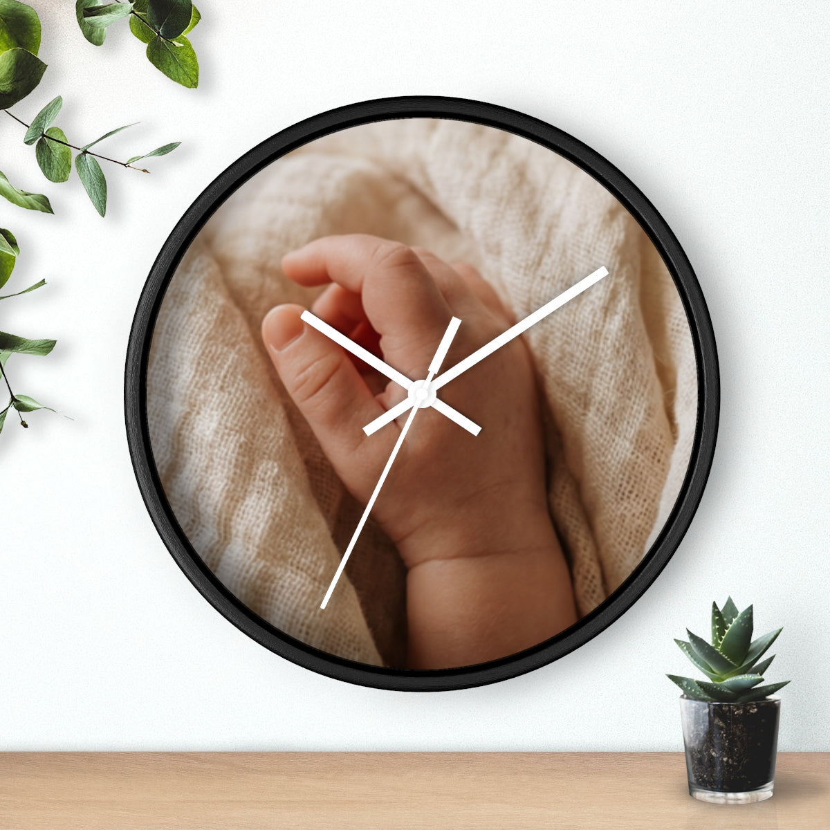 Wall Clock - Tender Newborn Hand in Soft Muslin Blanket |...