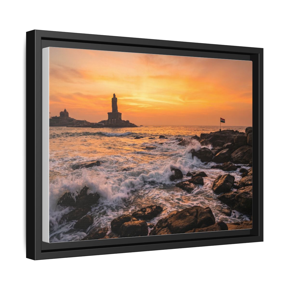 Framed Canvas - Golden Coast Dawn — Black / 1.25"