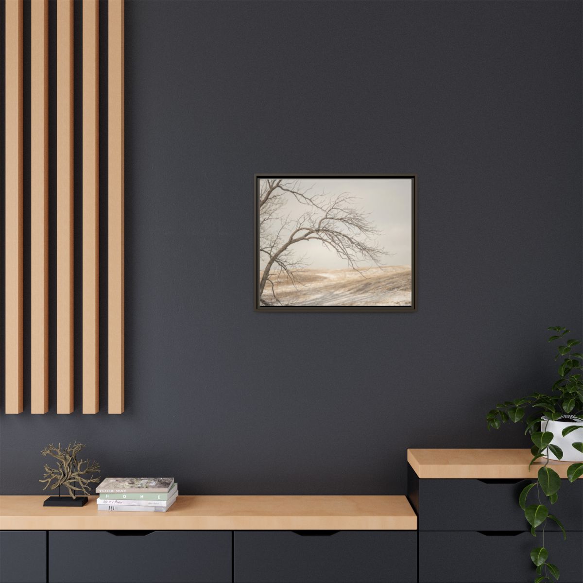 Framed Canvas Art - Minimalist Winter — Espresso / 1.25"