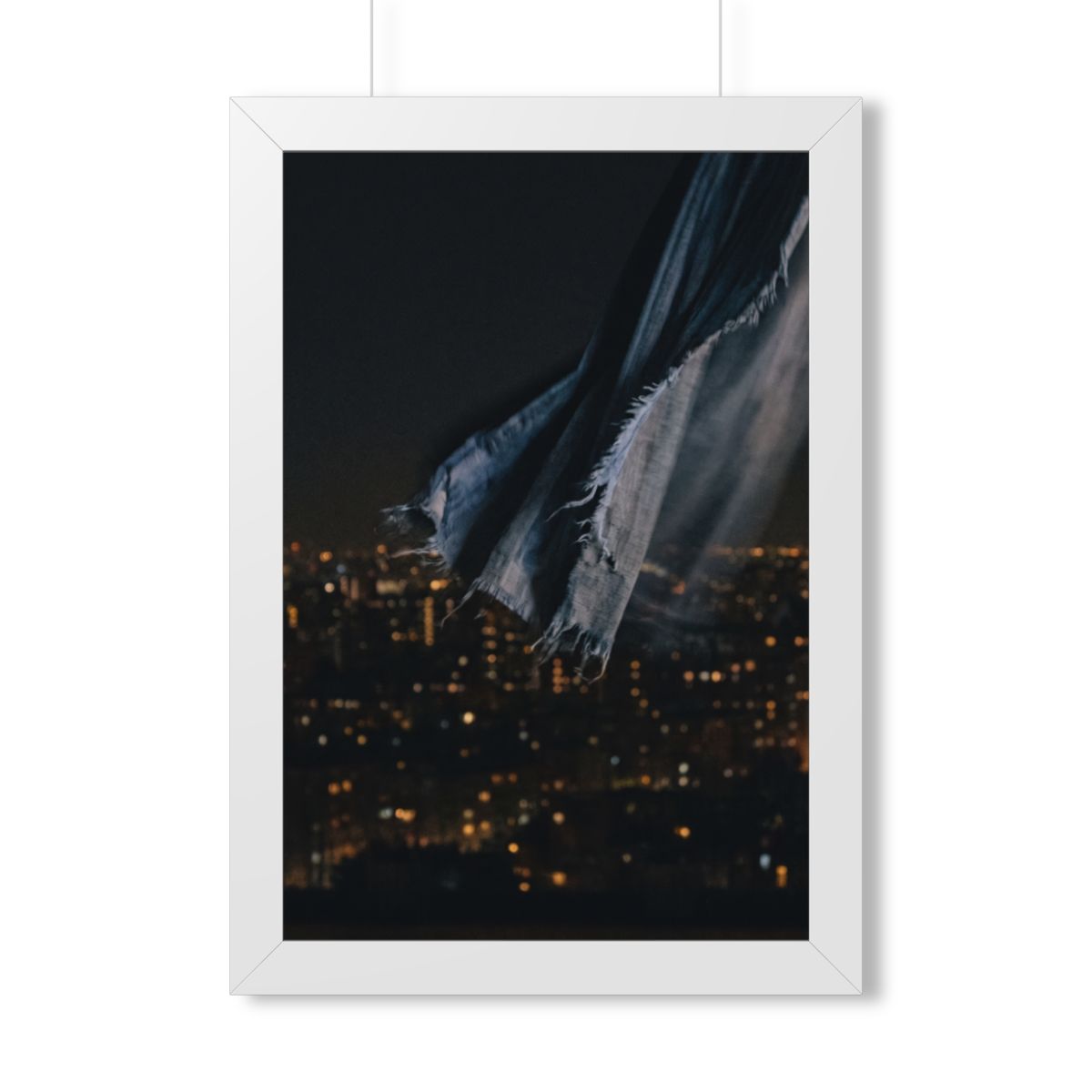 Framed Vertical Poster - City Lights Nocturne — White... |...