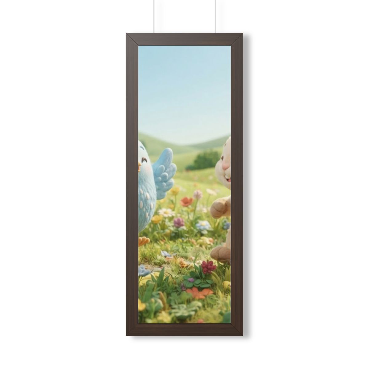 Framed Vertical Poster - Meadow Friends View — Walnut... |...