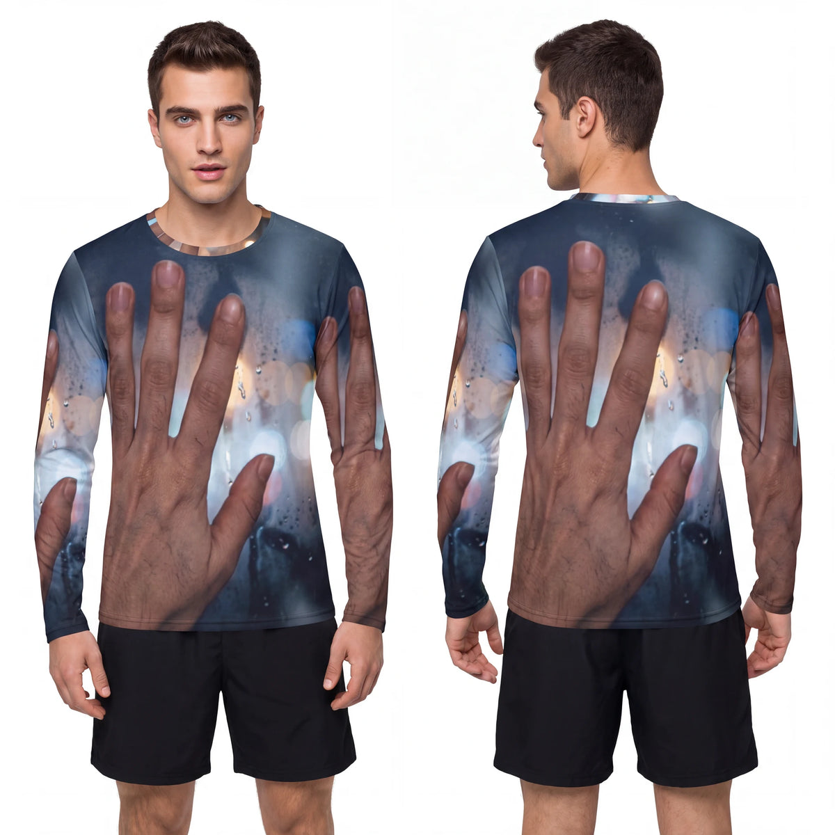 Men's Long Sleeve Shirt Rainy City Window Art