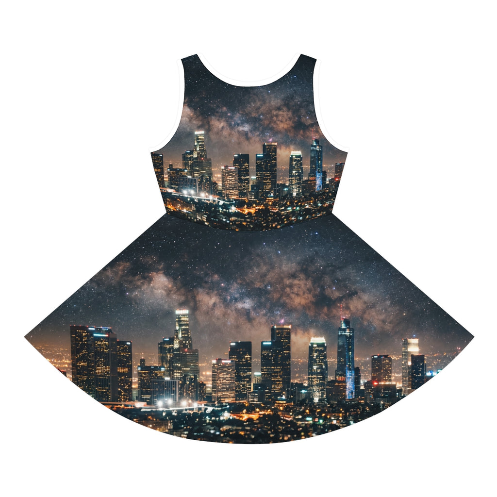 Girls' Sundress with Cosmic City Skyline
