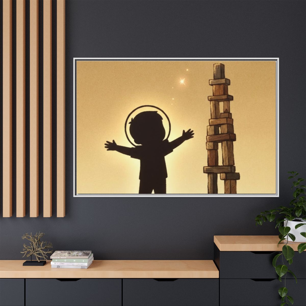 Matte Canvas, Framed - Dreaming Under Crescent Moon... |...