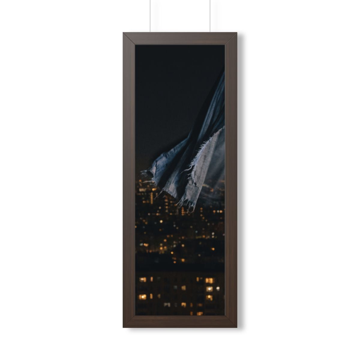 Framed Vertical Poster - City Lights Nocturne — Walnut... |...