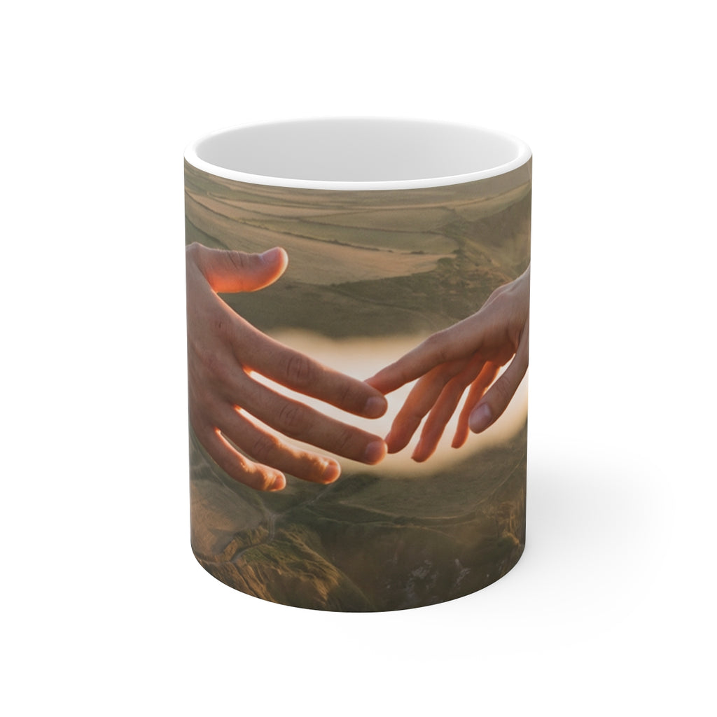 11oz White Mug - The Infinite Touch | Ethereal Coastal Art |...