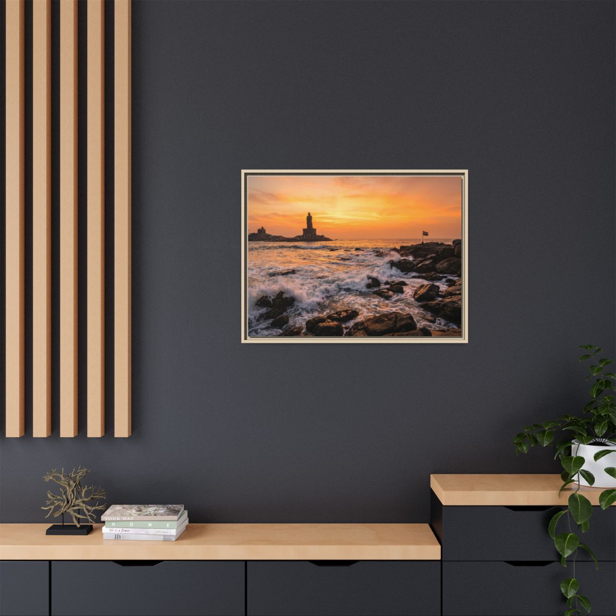 Framed Canvas - Golden Coast Dawn — Natural / 1.25"