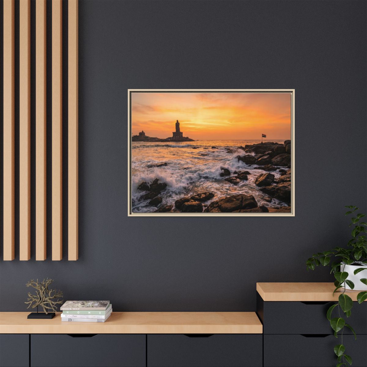 Framed Canvas - Golden Coast Dawn — Natural / 1.25"