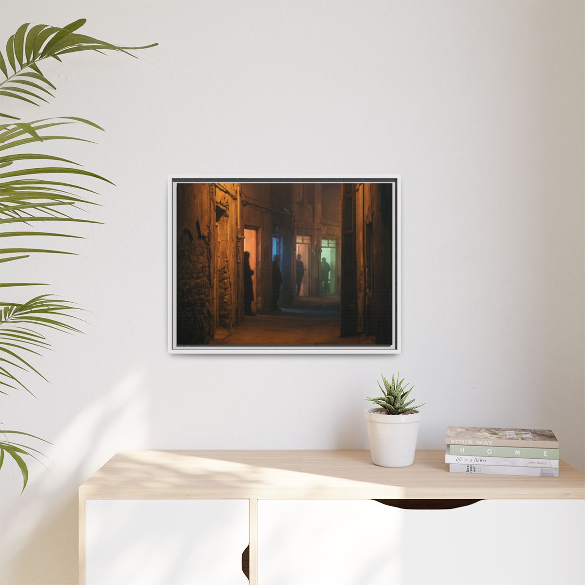 Matte Canvas, Framed - Shadowed Alleyway Mystery Art Print...