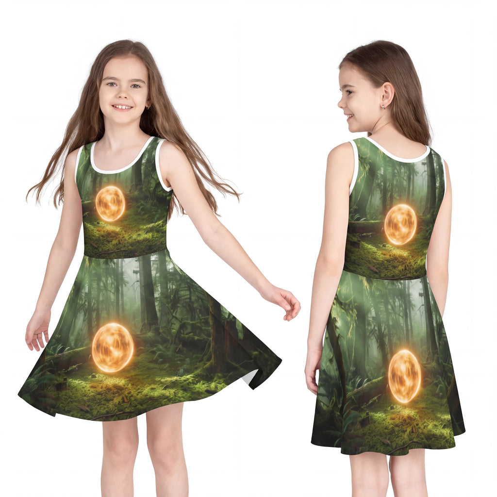 Girls' Sleeveless Sundress with Mystic Forest Art