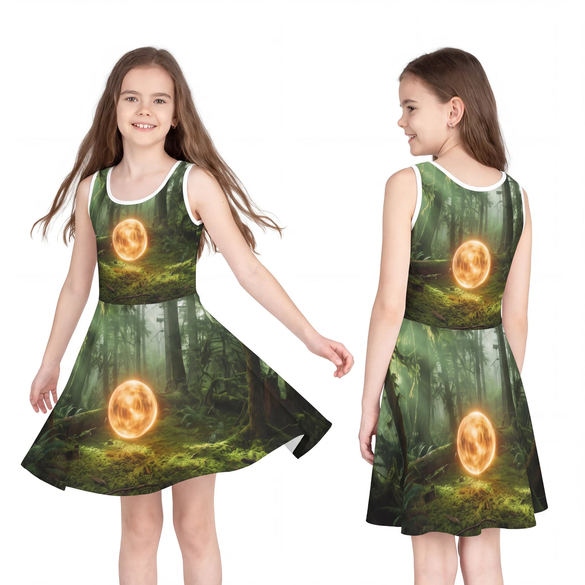 Girls' Sleeveless Sundress with Mystic Forest Art