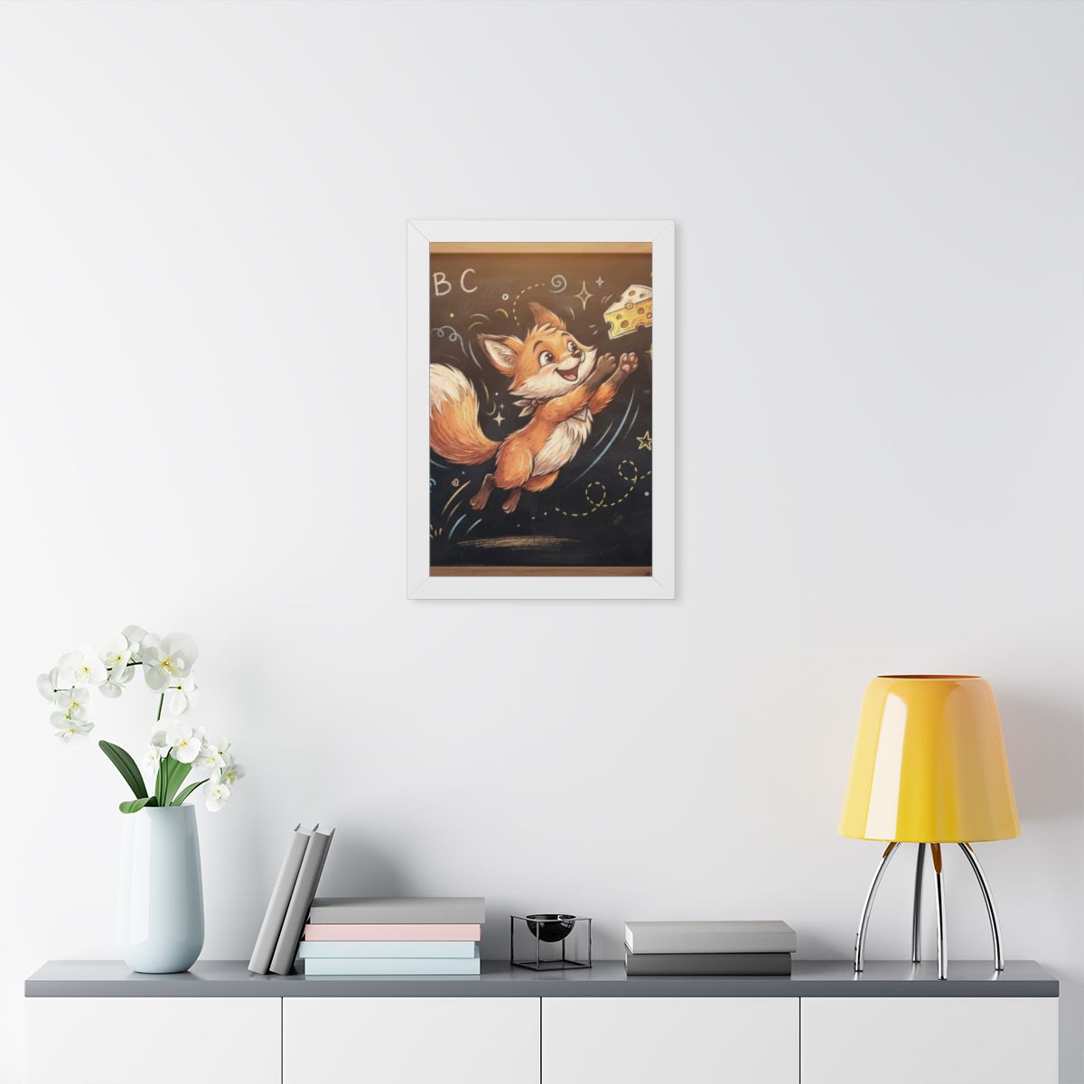 Framed Vertical Poster - Playful Fox Wall Decor — White... |...