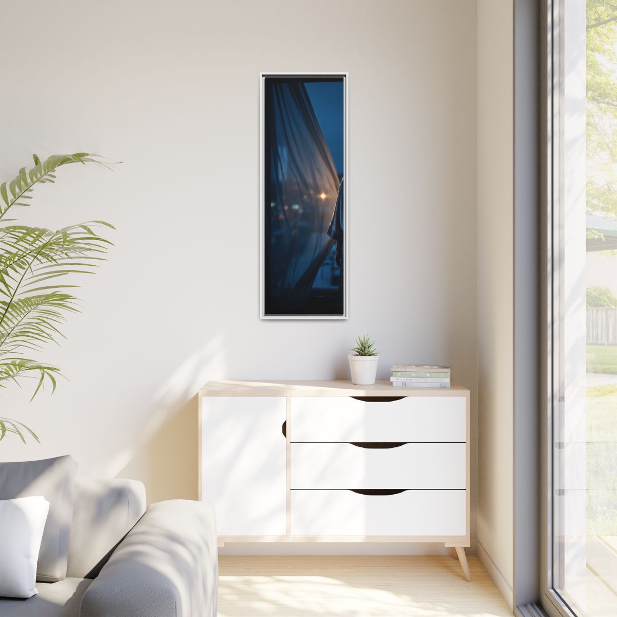 Matte Canvas, Framed - Nocturnal Solitude Silhouette — White...