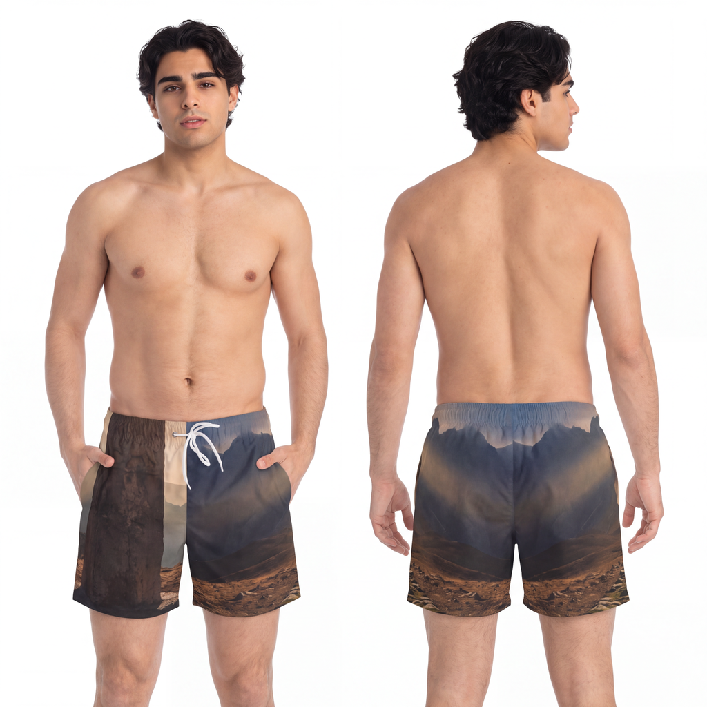 Swim Trunks - Mystic Monolith Ancient Persian Mountain Art |...