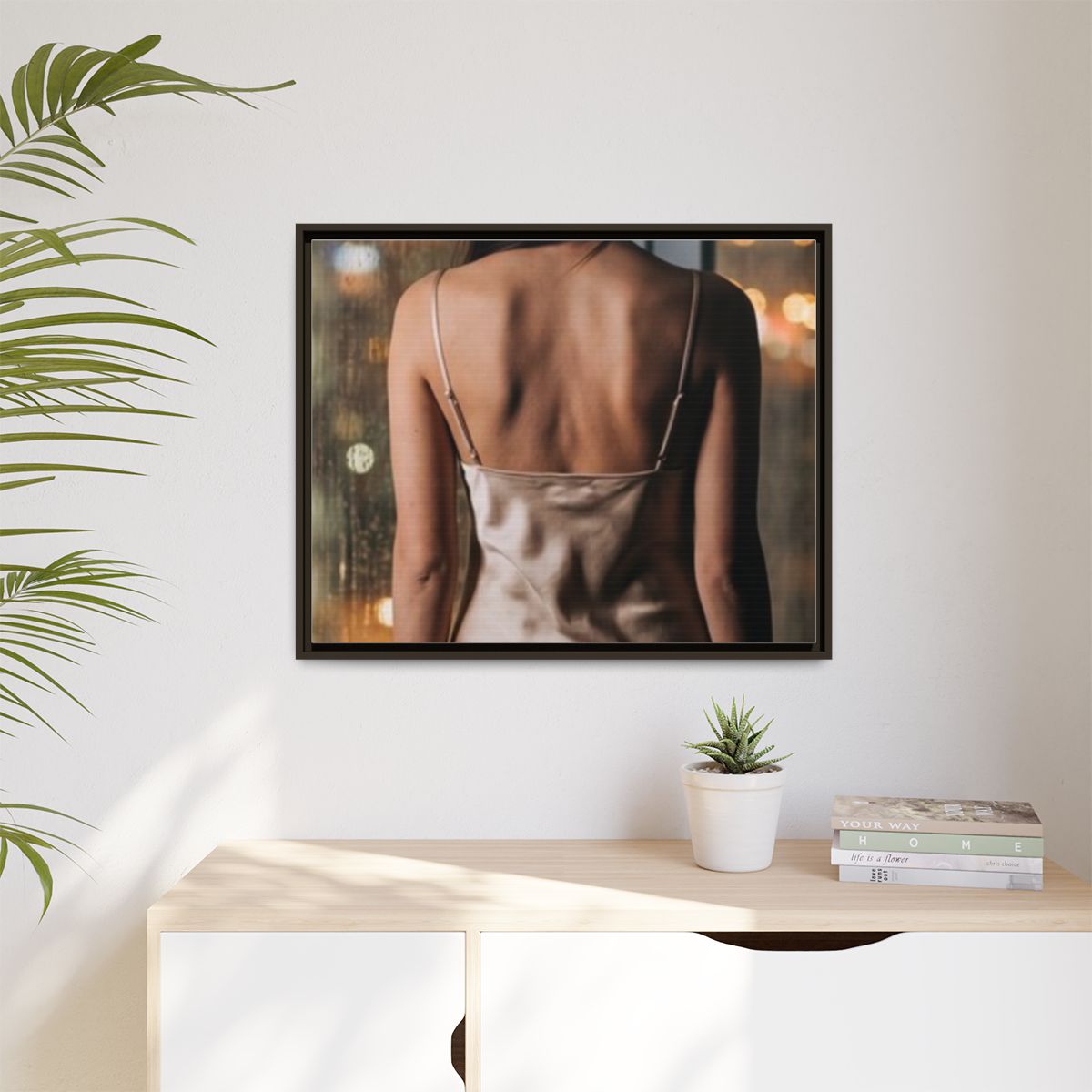 Matte Canvas, Framed - Rainy City lights Glow — Espresso /...