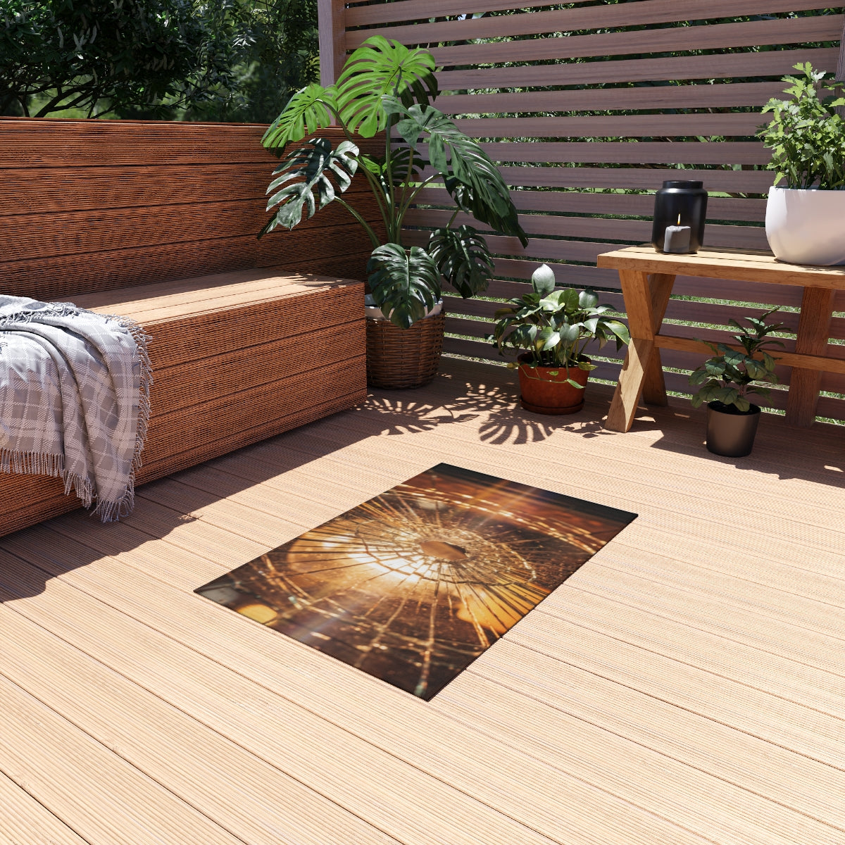 Outdoor Rug - Golden Fracture Broken Glass Art | Echovira...