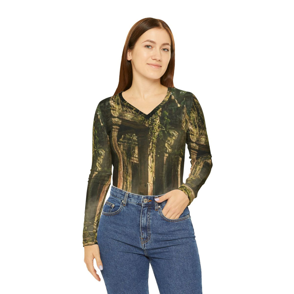 Women's V-Neck Shirt - Ancient Sanctuary | Echovira Gallery