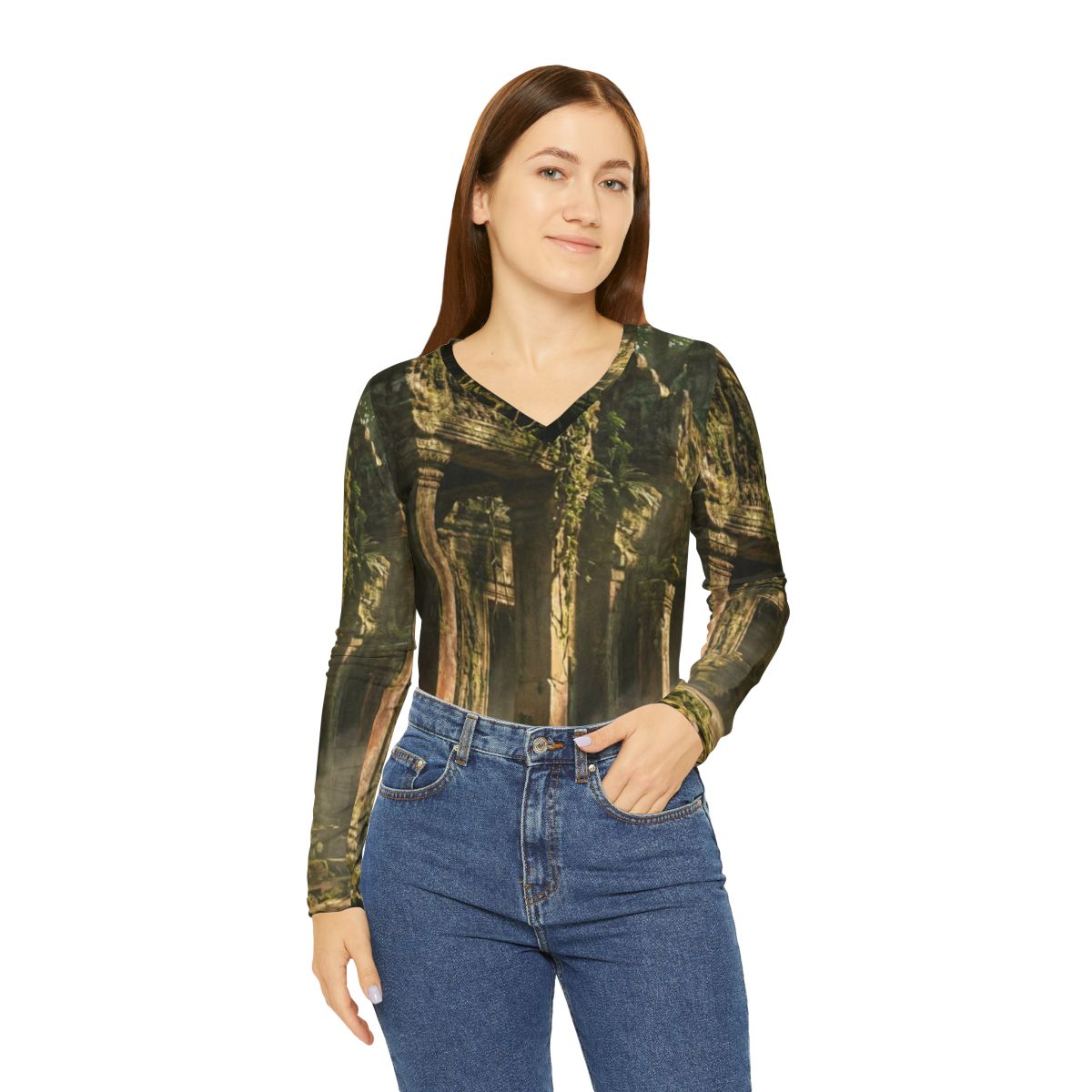 Women's V-Neck Shirt - Ancient Sanctuary | Echovira Gallery
