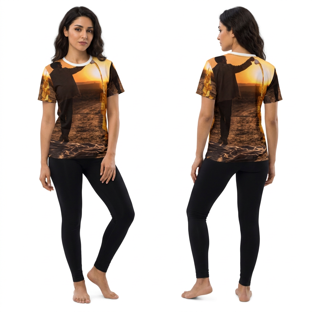 Surreal Geometric Tee with Sunset Landscape