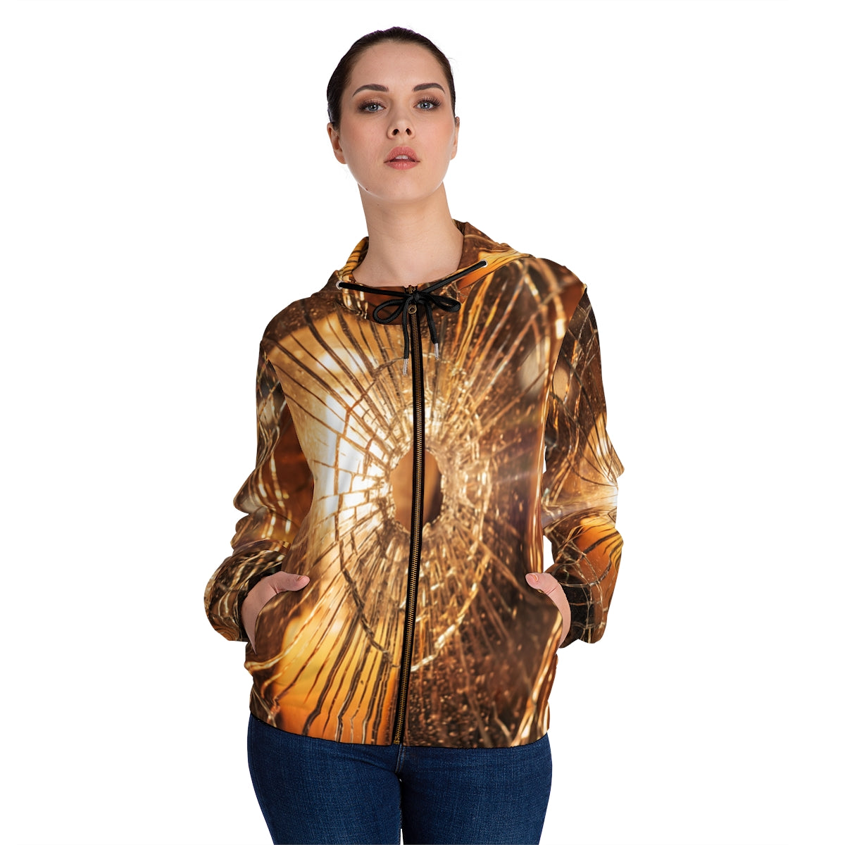 Women's Full-Zip Hoodie - Shattered Amber Glass Art |...