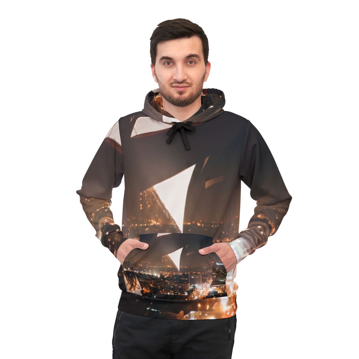 Men's Athletic Hoodie - Midnight City Skyline | Echovira...