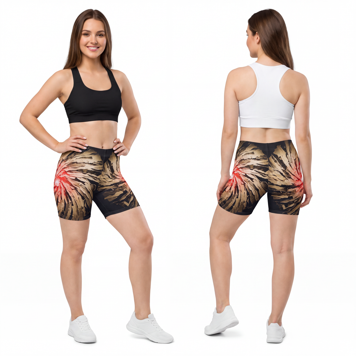 Women's Biker Shorts - Crimson Vortex Fit | Echovira Gallery