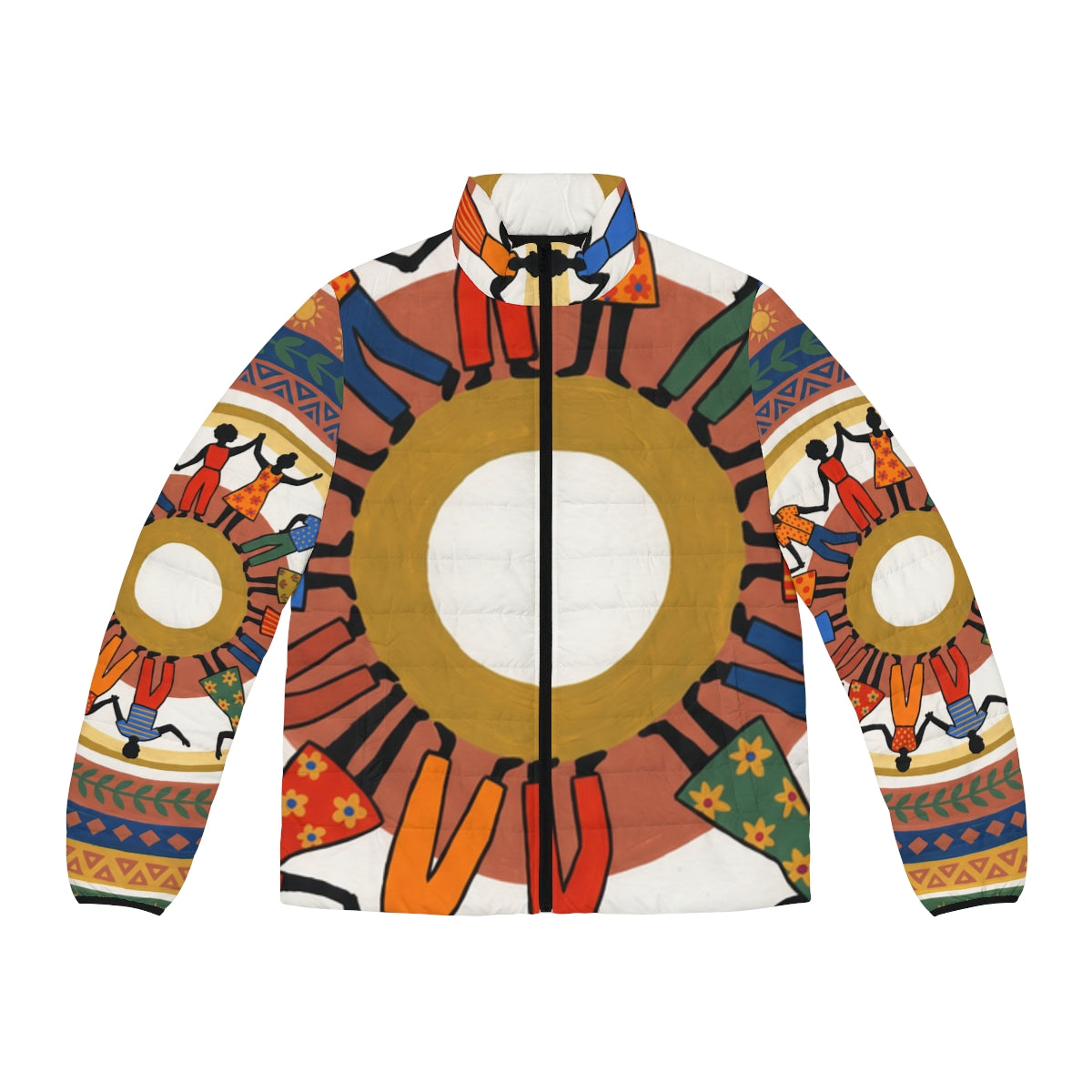 Men's Puffer Jacket - Unity Mandala Folk Art | Echovira...