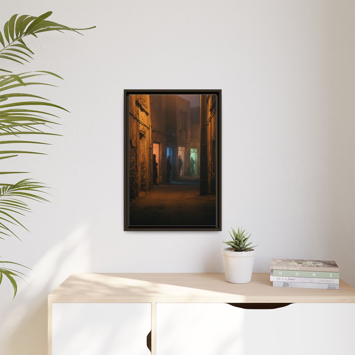 Matte Canvas, Framed - Shadowed Alleyway Mystery Art Print...