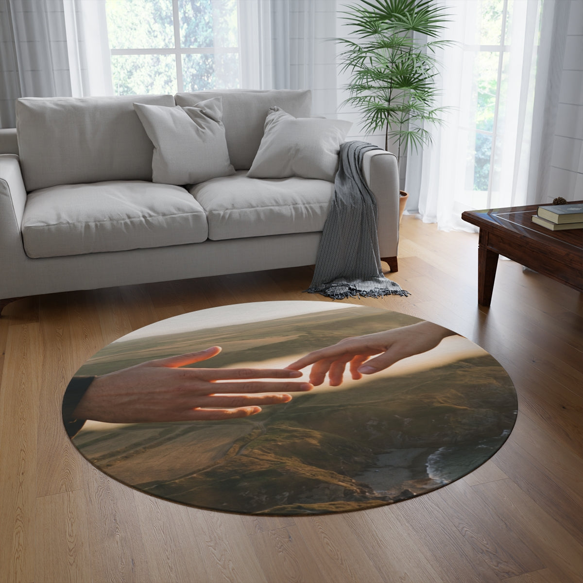 Round Rug - The Infinite Touch | Ethereal Coastal Art |...