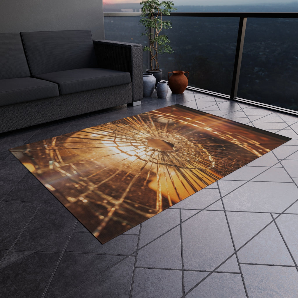 Outdoor Rug - Golden Fracture Broken Glass Art | Echovira...