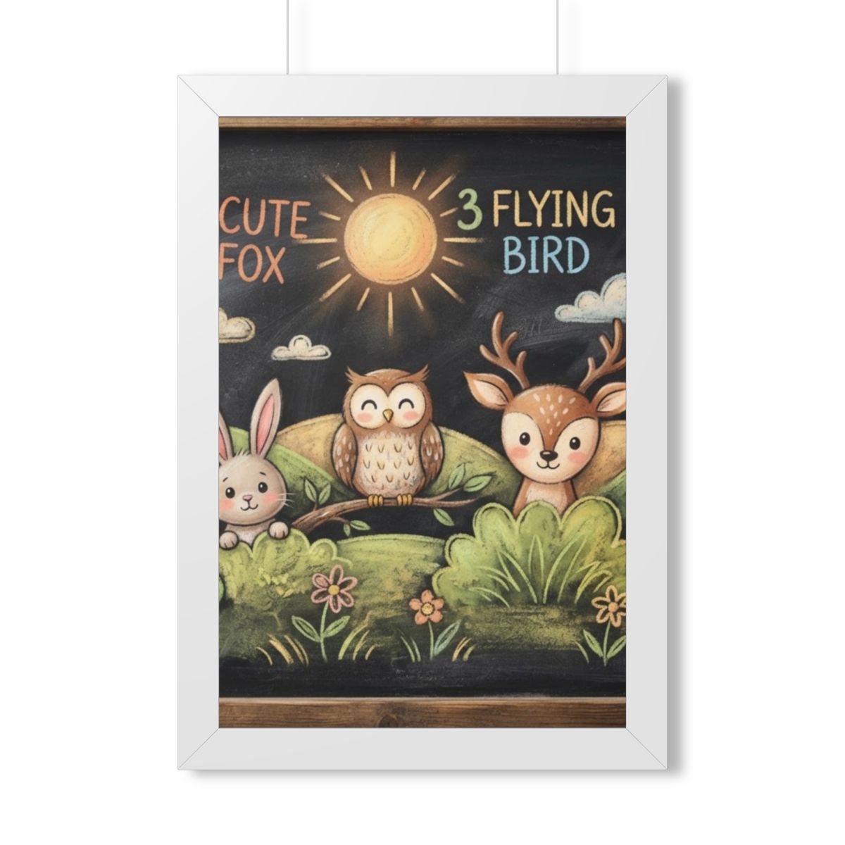Framed Vertical Poster - Woodland Friends Meadow — White......