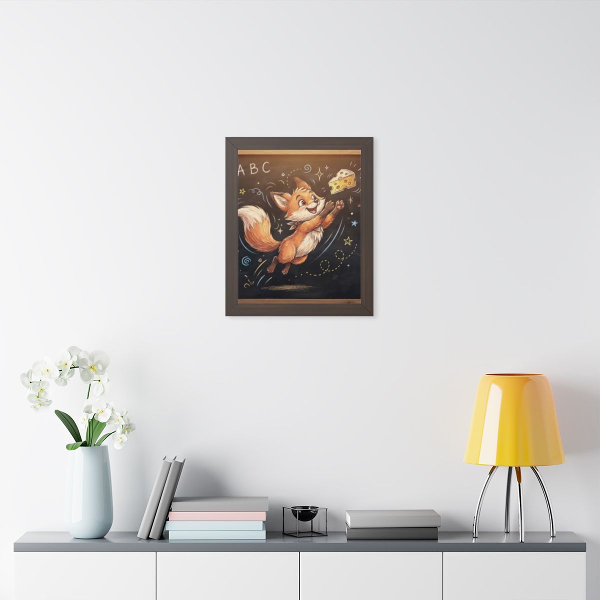 Framed Vertical Poster - Playful Fox Wall Decor — Walnut......