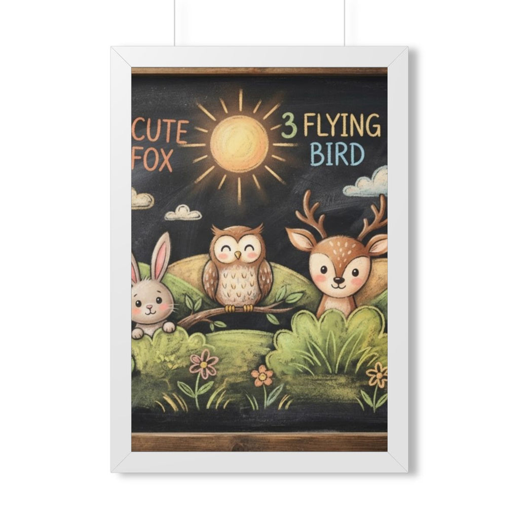 Framed Vertical Poster - Woodland Friends Meadow — White......