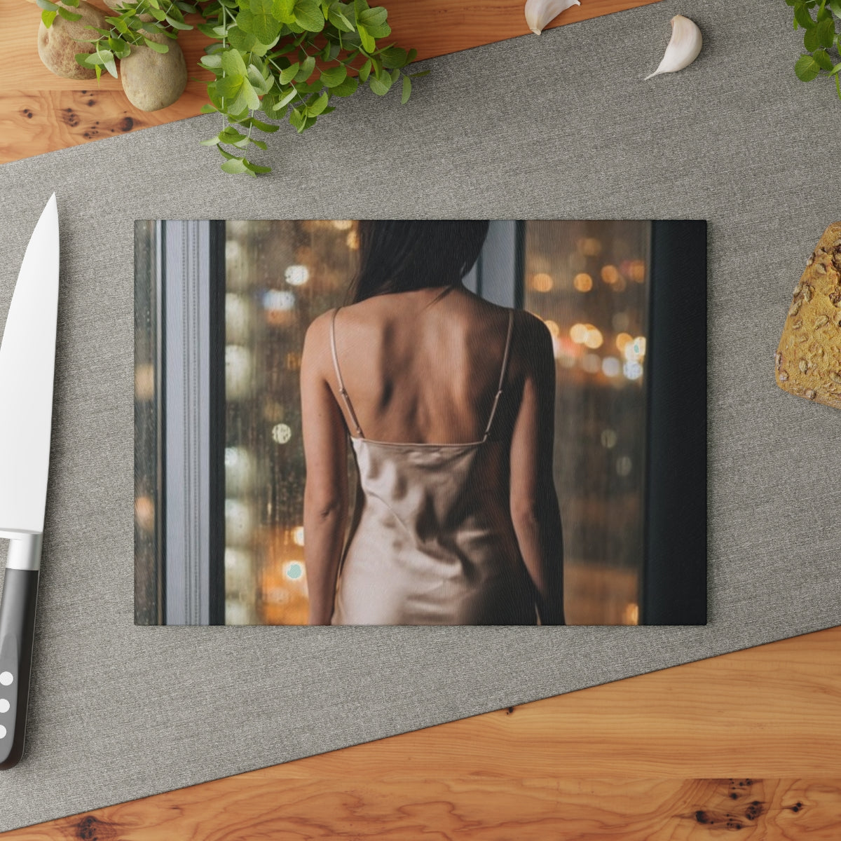 Glass Cutting Board - Rainy City Lights | Echovira Gallery