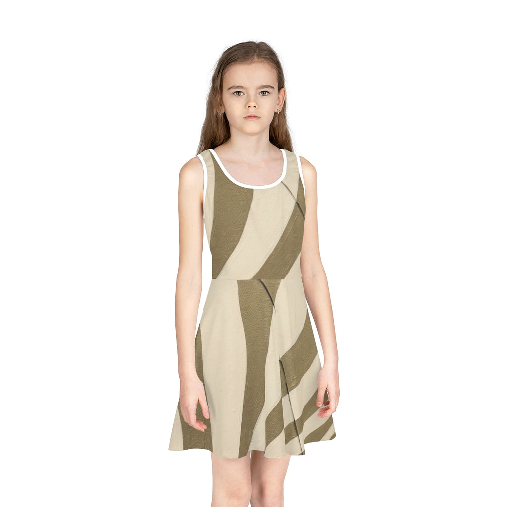 Girls' Sleeveless Sundress with Abstract Wavy Art