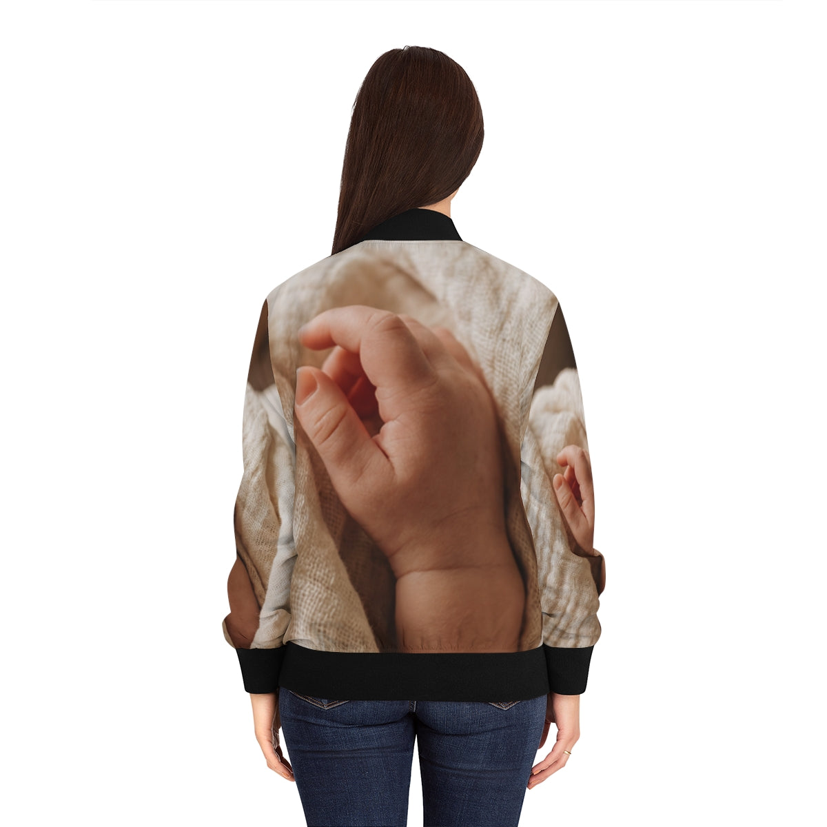 Women's Bomber Jacket - Tender Newborn Hand in Soft Muslin...