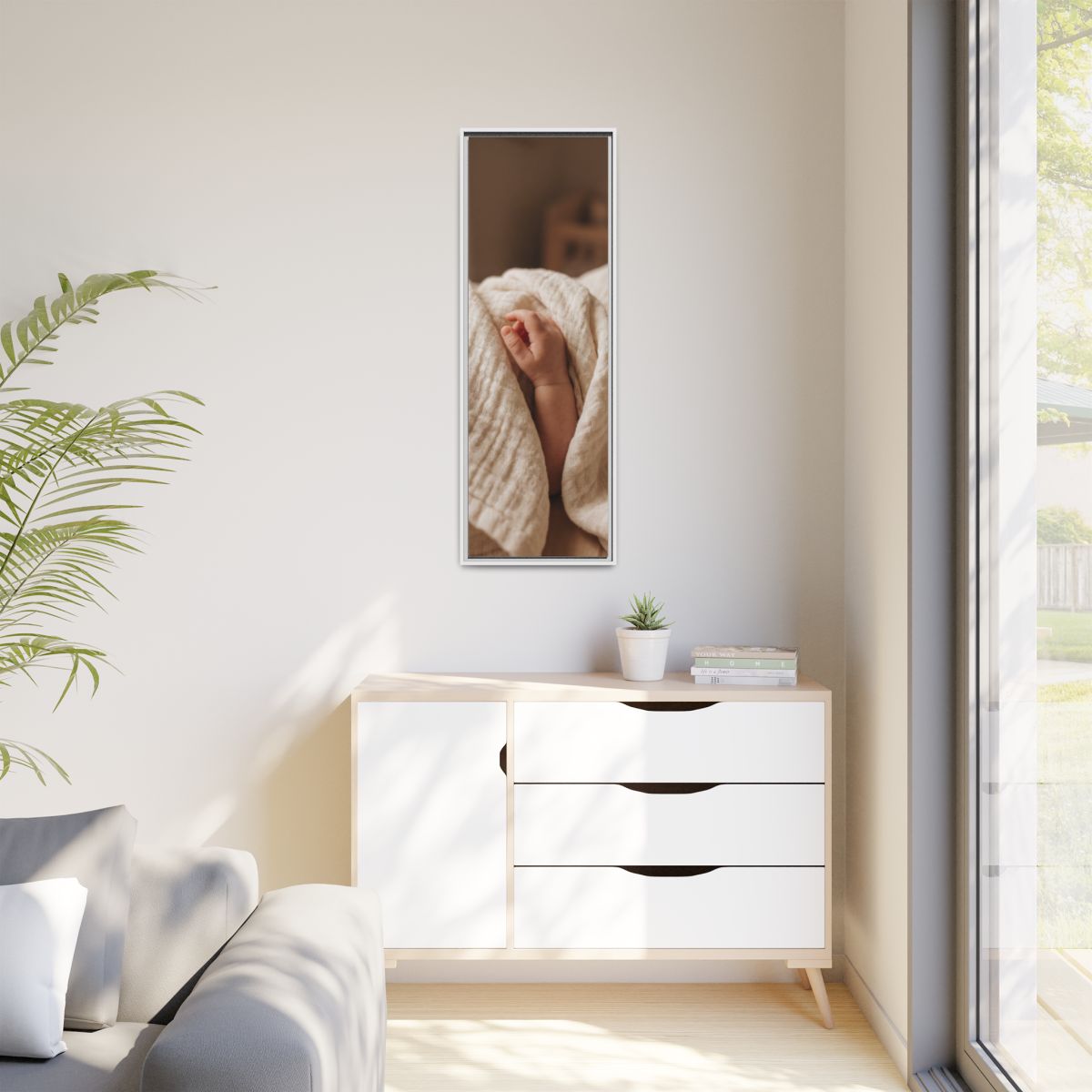 Matte Canvas, Framed - Tender Newborn Hand in Soft Muslin......