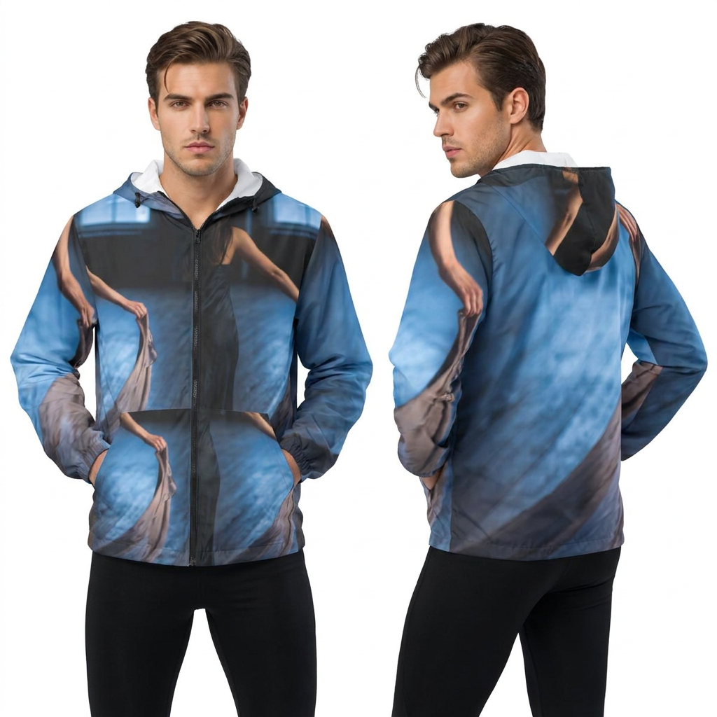 Men's Windbreaker Jacket with Moody Figure Art
