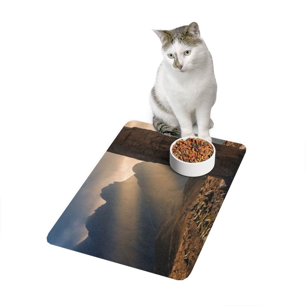Pet Food Mat - Mystic Monolith Ancient Persian Mountain Art...