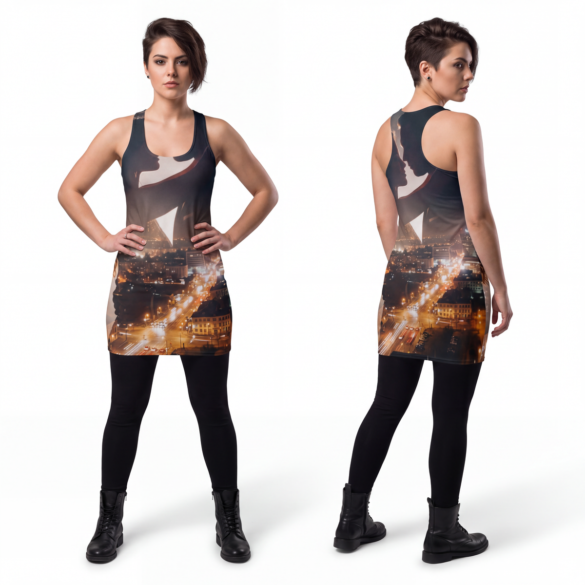 Women's Cut & Sew Racerback Dress - Midnight City Romance |...