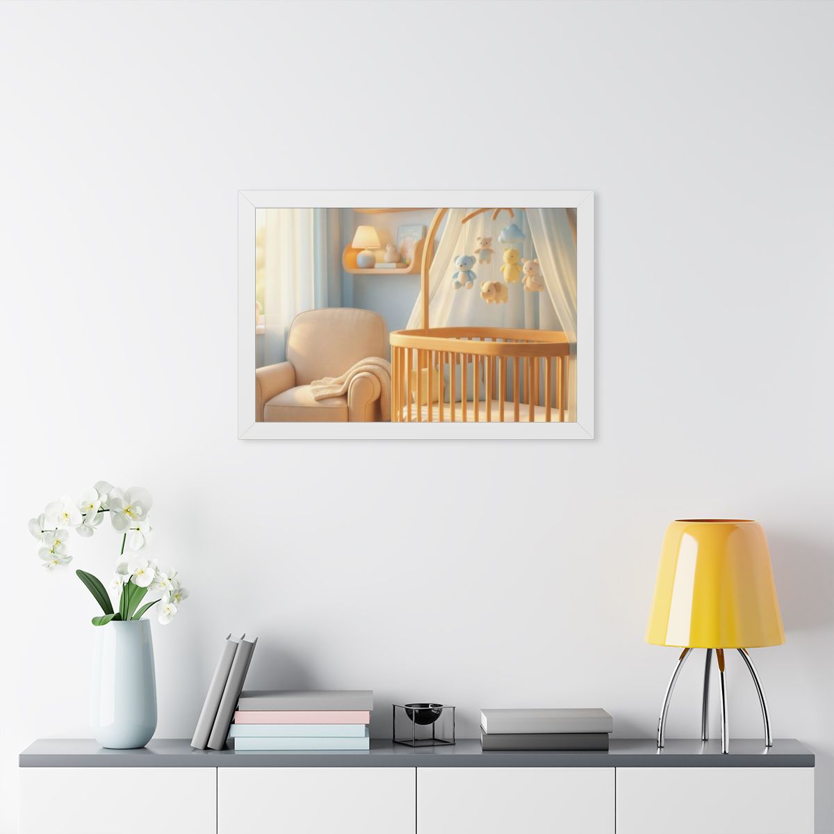 Framed Horizontal Poster - Dreamy Serene Nursery Art — White...