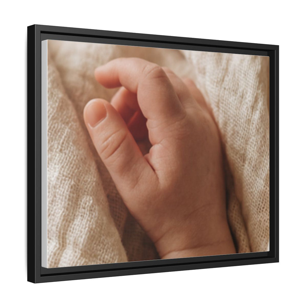 Framed Matte Canvas - Tender Newborn Hand (10×8, 12×9, 14×11, 16×12, 20×10, 18×12, 20×16, 24×16, 24×18, 36×12, 24×20, 32×16, 30×20, 30×24, 32×24, 48×16, 36×24, 48×24, 40×30, 60×20, 48×32, 60×30 & 60×40)