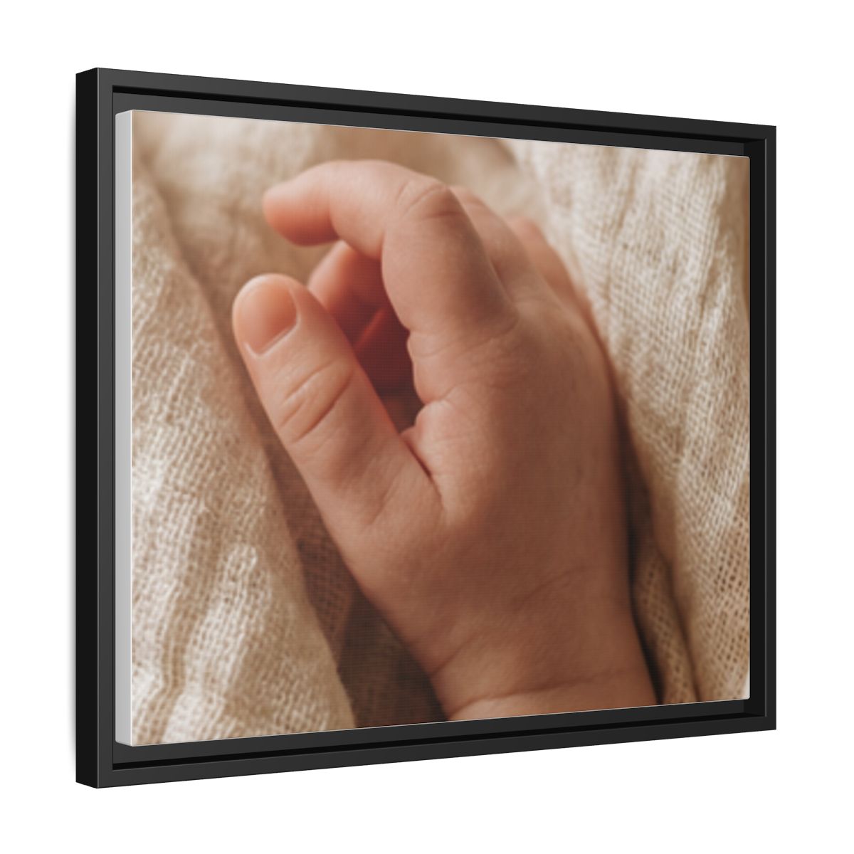 Framed Matte Canvas - Tender Newborn Hand (10×8, 12×9, 14×11, 16×12, 20×10, 18×12, 20×16, 24×16, 24×18, 36×12, 24×20, 32×16, 30×20, 30×24, 32×24, 48×16, 36×24, 48×24, 40×30, 60×20, 48×32, 60×30 & 60×40)