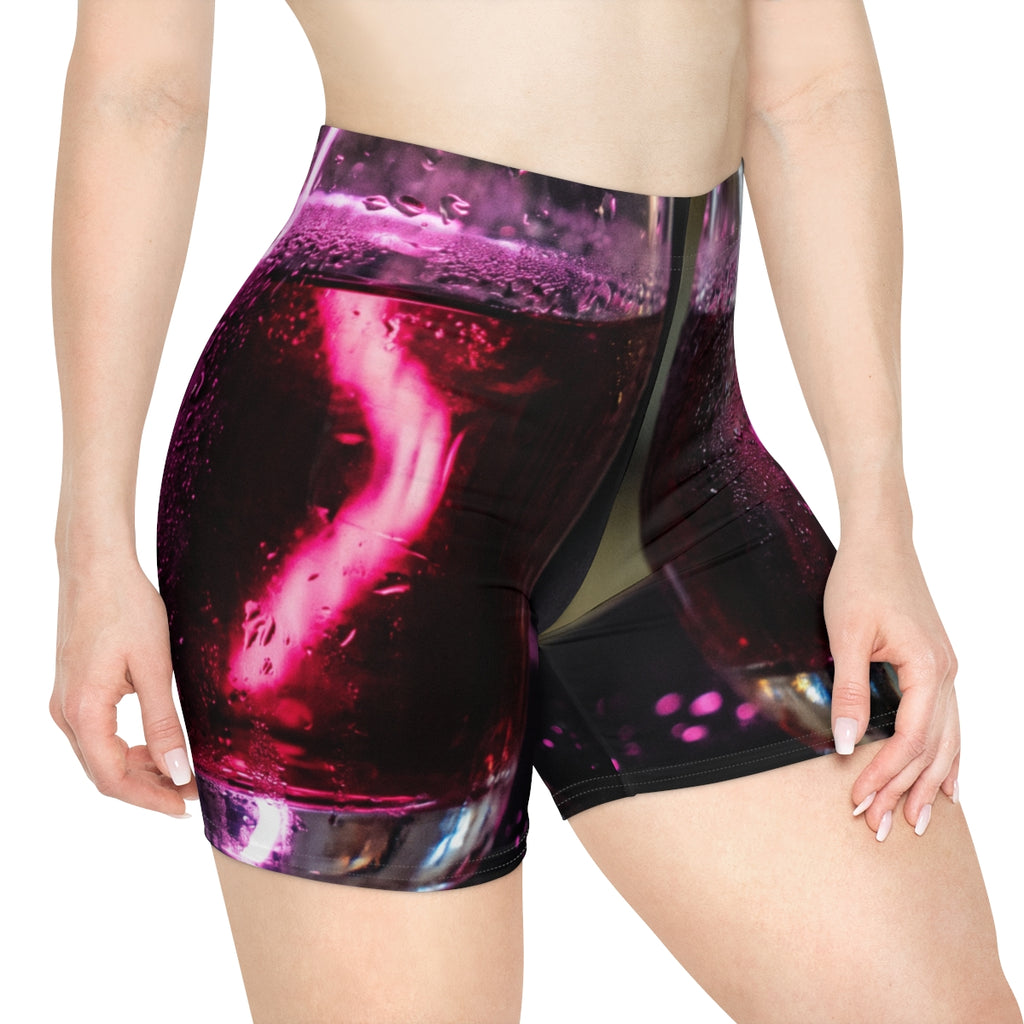 Women's Biker Shorts - Neon Magenta Cocktail Glass Night......