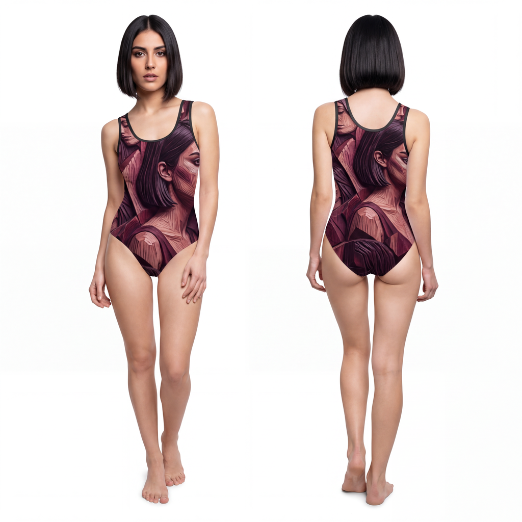 Women's Classic One-Piece Swimsuit - Carved Faces | Echovira...