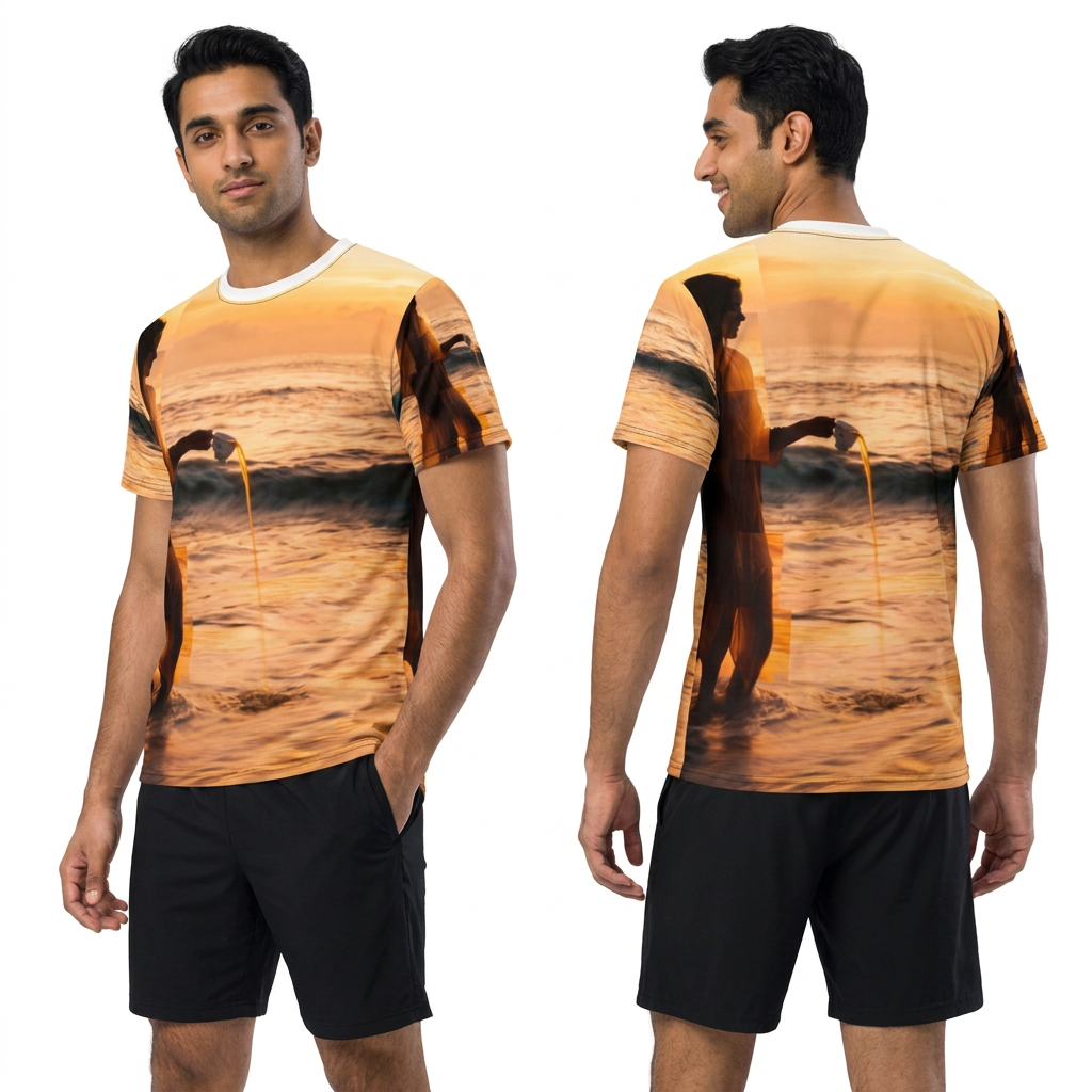 Men's Cut & Sew Tee Golden Sunset Coastal Art