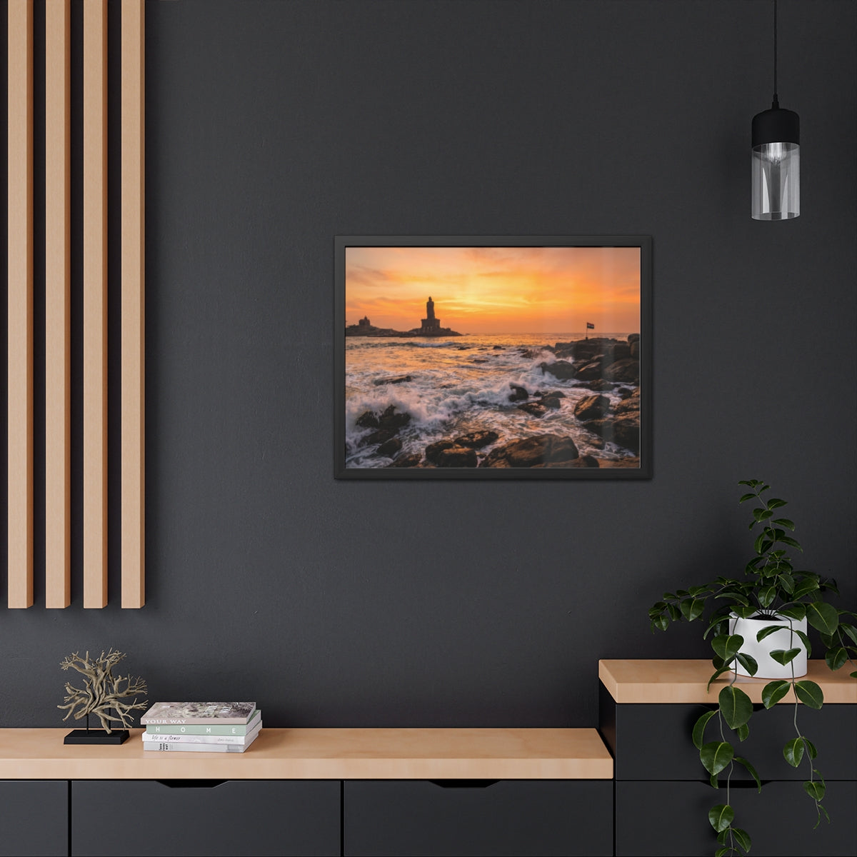 Framed Posters - Coastal Golden Glow — Landscape