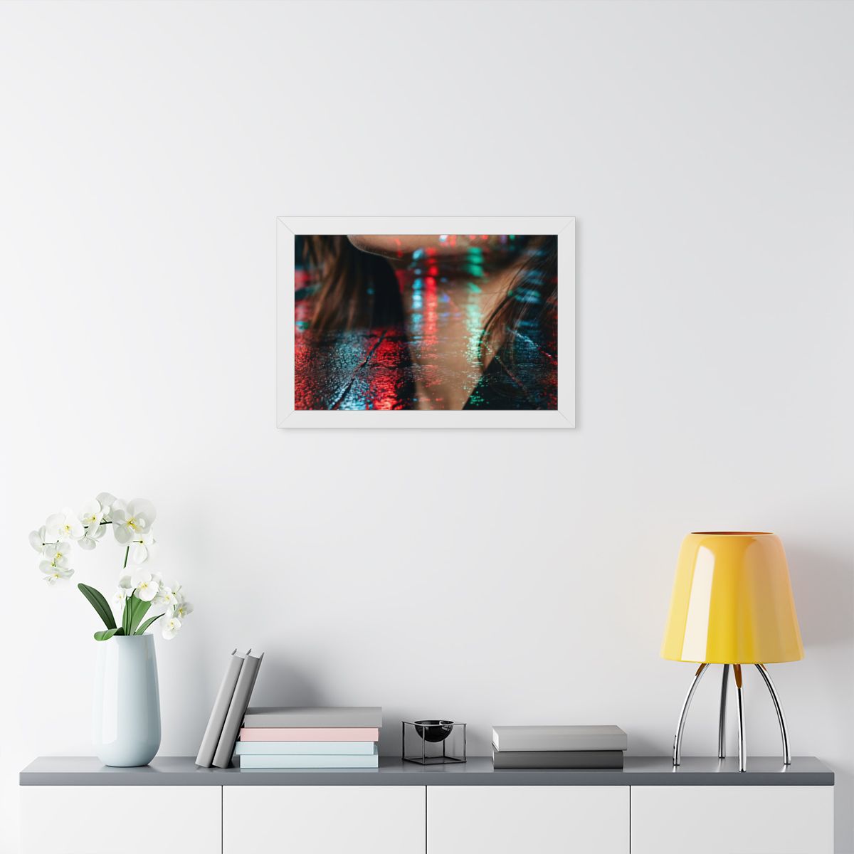 Framed Horizontal Poster - Neon Dreams Rain Portrait — White...